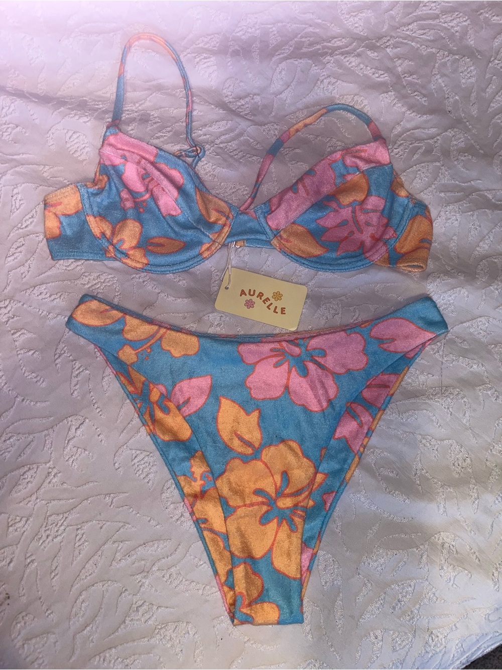 Aurielle Blue Pink and Orange Floral Tropical Vibe Bikini Set